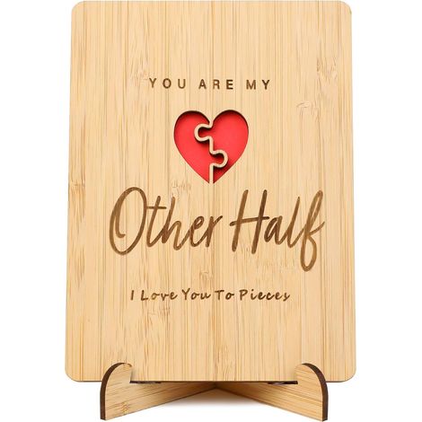 1 Carte en Bois, Bambou Naturel, Gravure Coeur, Support Inclus, Cadeau Anniversaire (1/5)