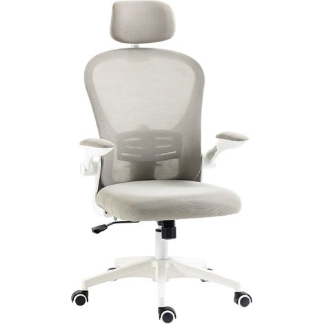 Sedia da ufficio in rete, sedia da scrivania, schienale alto, poggiatesta regolabile, supporto lombare 4D, 62x64x120 cm, grigia