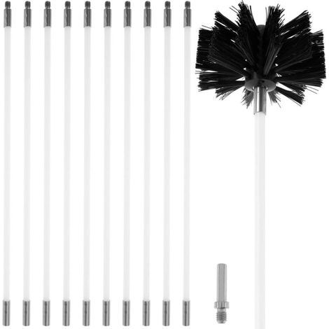 Kit de nettoyage de cheminée - convient aux séchoirs à cheminée, conduits de ventilation, etc. - 100 têtes de brosse, 10 manches (1/5)