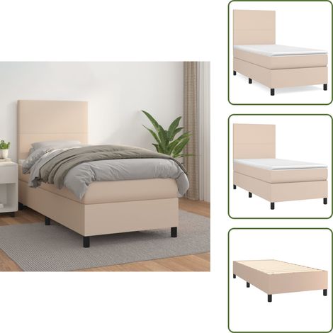Sommier à lattes de lit avec matelas Cappuccino 90x190 cm - Lit Tapissier - Lit Capitonné - Lit Double - Literie - Chambre À Coucher (1/5)