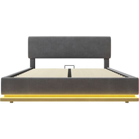 Cama tapizada gris oscuro 160x200 cm de pana con LED y USB-C HOMVRA (1/5)
