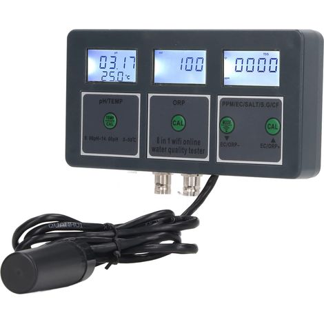 Probador de calidad del agua, 8 en 1 SG Tester pH CE Sal ORP TDS CF Temp, Kit portátil de prueba de agua para agua potable, piscinas, acuarios, detector hidropónico (1/4)