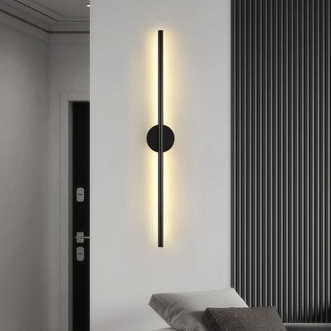 Lange LED-Wandleuchte, moderne, schlichte Aluminium-Nachttischleuchte für den Innenbereich, lineare Hintergrundleuchte mit Kerzenhalter, für Schlafzimmer und Wohnzimmer, Schwarz, 60 cm [Energieklasse (1/5)