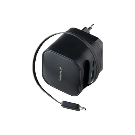Intenso Cargador GaN W65ACIC retráctil Negro