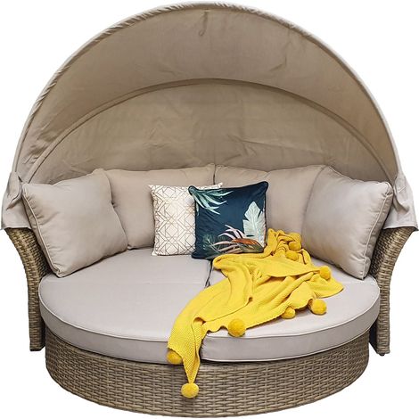 Signature Weave Lily Wicker Garden Day Bed Sun Lounger Chair Sofa Canopy Natural (1/4)