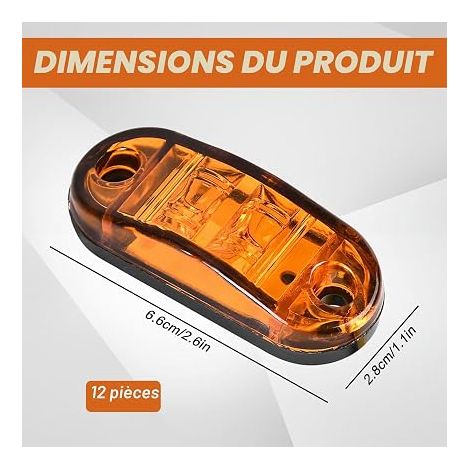 Feux de position LED 12/24 V : mini feux de position latéraux, feux de position de marquage étanches pour remorques, camions, voitures, caravanes, camping-cars, jaune (1/4)
