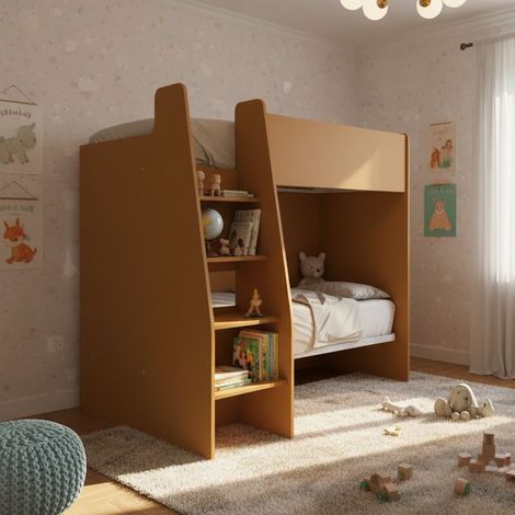 Letto a castello salvaspazio con scaletta frontale - Montaggio facile - Zolfo