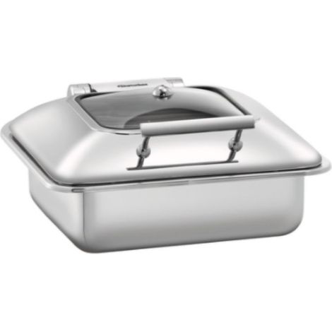 Chafing dish inox carré GN 2/3, 5,2 Litres avec couvercle rabattable, fenêtre transparente (1/3)