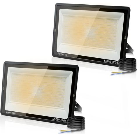 2PCS 500W Projecteur LED Extérieur, Spot LED Exterieur 50000LM Super Lumineux 3500K Blanche Chaude Éclairage de Sécurité Extérieur IP66 Imperméable pour Garage Jardin Terrasse Parking (1/5)