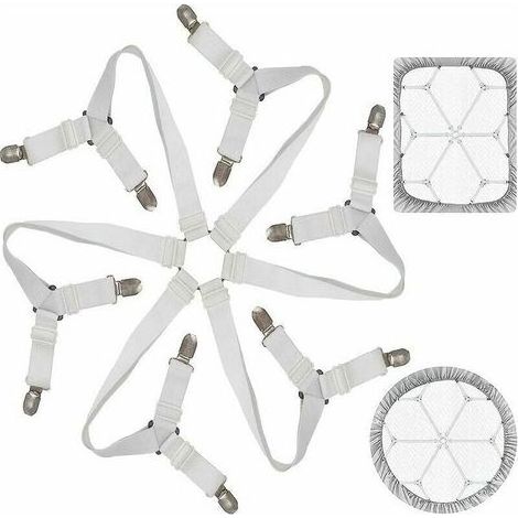 Tendeur Drap Housse Lit Drap Réglable Attache Drap Housse élastique 3 Voies 6 Ctés Feuilles De Literie Bretelles Drap De Lit Attaches Pour Draps De Lit Coussin De Canapé Matelas Blanc (1/5)