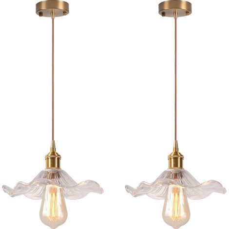 2PCS Plafonnier D'Intérieur Vintage Suspension Luminaire En Verre Lustre Rétro Suspension Moderne En Verre Pour Salon, Chambre, Couloir (1/5)