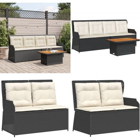 Salon de jardin 3 pcs avec coussins Noir Résine tressée - Banc de jardin - Table de jardin (1/5)