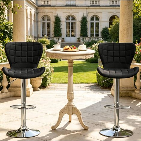 Set de 2 taburetes de bar regulables y giratorios de lino negro OKWISH (1/5)