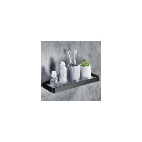 Étagère Douche sans Percage Etagere Murale Salle de Bain Caddy avec Rangement Organisateur Antirouille Aucun Dommage en Verre Trempé Aluminium Space pour Accessoires Cuisine 30cm Noir. - Crezuo (1/4)