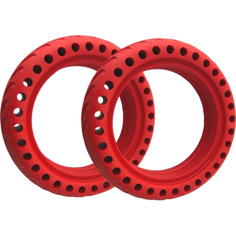 2x Pneu Plein pour Xiaomi Trottinette M365/Pro/Pro2/1S/Essential/3 et Wispeed T850/T855/pro, Roue Alveolée dure Anti Crevaison Anti dérapant Increvable Solide Avant/Arrière (2xPneu plein ROUGE) (1/5)