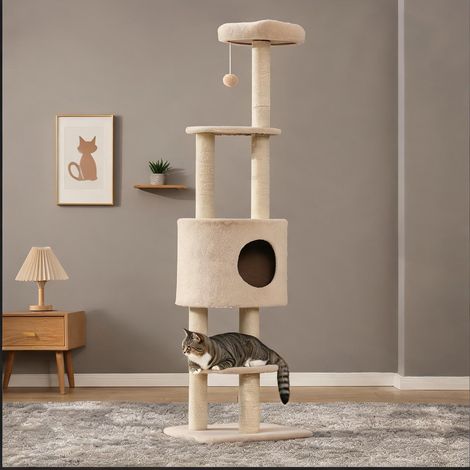 Arbre à chat beige en bois 45 x 40 x 148 cm (1/5)