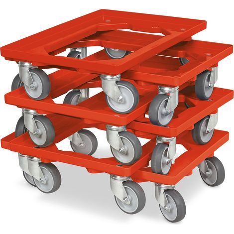 BRB Lot de 6 trottinettes de transport pour conteneurs 600 x 400 mm, capacité de charge 250 kg, rouge (1/3)
