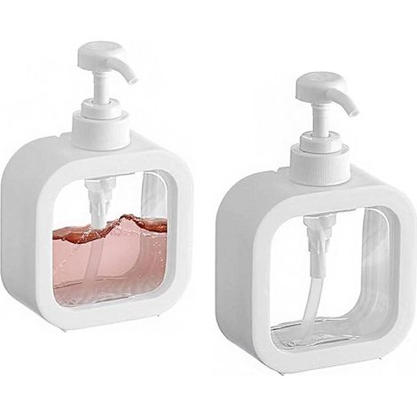 2 Stück Spülmittelspender 300 ml weißer Pumpspender kleiner Kunststoff-Seifenspender nachfüllbar mit Duschgel Shampoo Handseife geeignet für Bad (1/5)