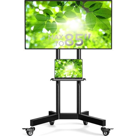 Support TV à roulettes pour Téléviseurs de 32 à 85 Pouces jusqu'à 60 kg, Support TV au Sol avec Plateau, Réglable en Hauteur VESA 400x400mm Max. (1/5)