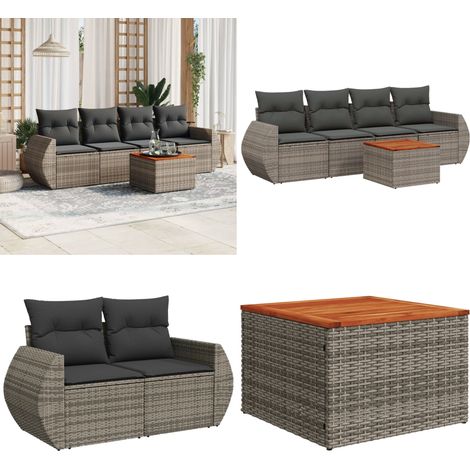 5-tlg. Garten-Sofagarnitur mit Kissen Grau Poly Rattan - Gartengestell - Gartenmöbelset - Outdoor Möbel - Lounge Set - Rattan Gartenmöbel - Home & Living (1/5)