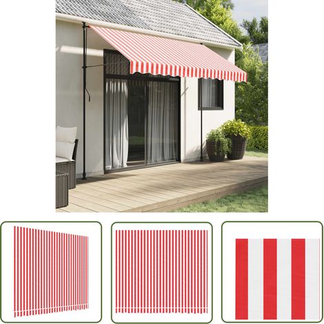 The Living Store Tissu de remplacement pour auvent rayures rouges et blanches - Toile De Store - Tissu D'auvent - Auvent De Jardin - Parasol - Protection Solaire (1/5)