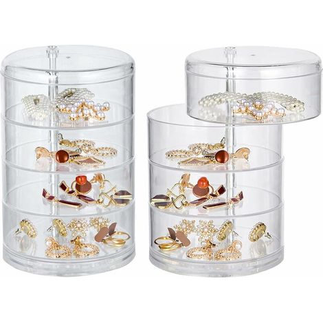 Transparente Schmuckschatulle, Schminktischzubehör, 1 Etui zur Schmuckaufbewahrung, 4 Schichten, transparent, frei drehbar (11 cm, 17,5 cm)