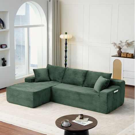 Sofá esquinero modular 239 cm de pana verde con chaise longue izquierda - CHICFURN (1/5)