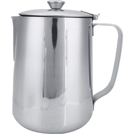 Pichet à Lait, 2000 ml Mousseur à Lait En Acier Inoxydable avec Couvercle, Bec Verseur Sans Gouttes, Poignée Ergonomique, Pour Latte Café (1/5)