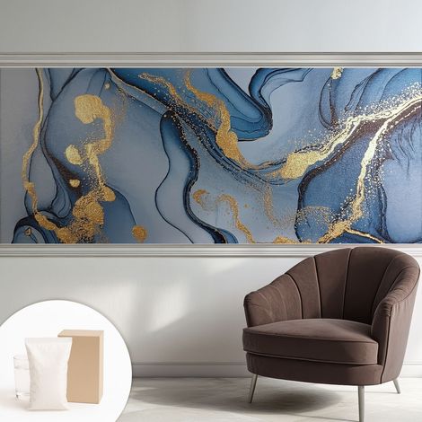 Papier peint avec colle pour décoration moderne de salon chambre à coucher cuisine et bureau Facile Vagues bleues 250x104 cm (1/5)