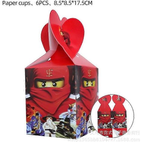Assiettes en carton Ninjago, gobelets en carton, essuie-tout, boîtes de Rice Krispies, nappe de fond, nappe de fond avec fanions, anniversaire Ninjago (1/5)