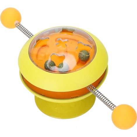 Moulin à vent interactif à ressort pour chat, jouet à l'herbe à chat, plateau tournant amusant, jouet d'éveil en ABS, jaune (1/5)