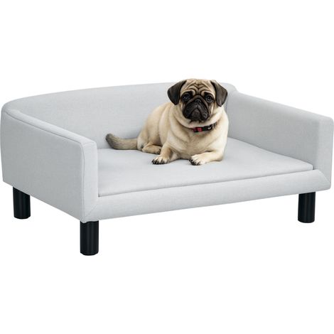 Divano per Cani Taglia Media e Piccola Vellutato con Cuscino, Braccioli e Schienale, 82x54x36 cm, Grigio Chiaro