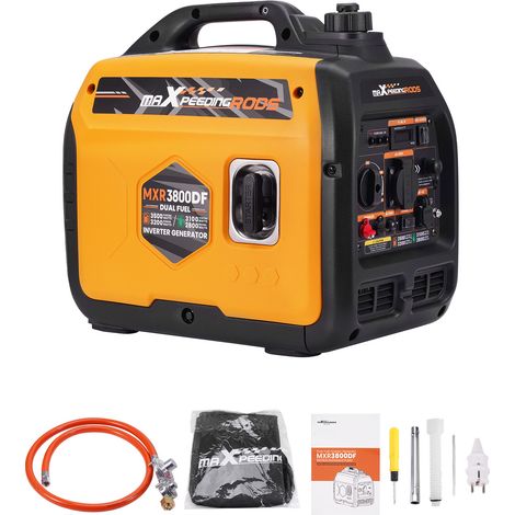 Maxpeedingrods – Groupe électrogène Inverter 3500W essence/GPL – Démarreur à mains – Autonomie 20h LPG – 2 prises USB et 230V – Faible bruit 58dB