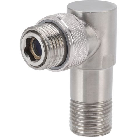 Robinet d'arrêt d'angle mâle G1/2 en acier inoxydable 304, 1 entrée, 2 sorties, conception intégrée, vanne d'arrêt d'eau automatique pour toilettes, marche/arrêt intégrée. (1/5)