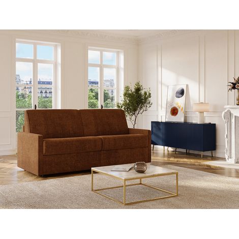 Canapé 4 places convertible express en tissu terracotta - Couchage 160 cm - Matelas 14 cm CALIFE (1/4)