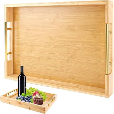 Vassoio in bambù e legno - Moderno vassoio decorativo rettangolare con manici, adatto per cucine, soggiorni, bar, feste (41 x 30 x 5 cm) (1/5)