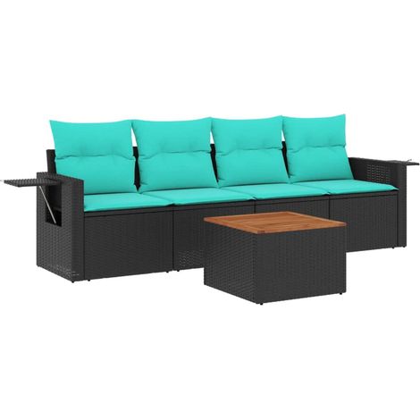 Maison Exclusive - 5-teiliges Gartensofa-Set mit Kissen, schwarze (1/5)