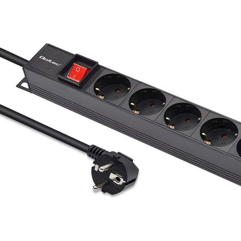 Regleta de enchufes PDU de aluminio Qoltec para rack  16 A  16 conectores SCHUKO  Vertical  1,8 m (1/5)