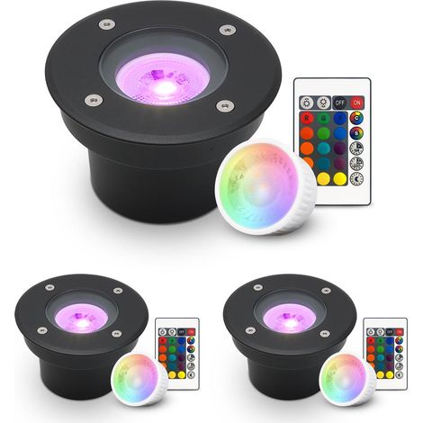 LED Bodeneinbaustrahler Schwarz FLACH rund 230V IP67 - Leuchtmittel: 5W RGB+CCT DIMMBAR 60° - Anzahl: 3x (1/5)