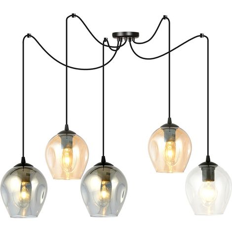 Lampada a Sospensione Level, Acciaio verniciato a polvere, Vetro, Nero, Grigio, Ambra, 14x200x70 cm
