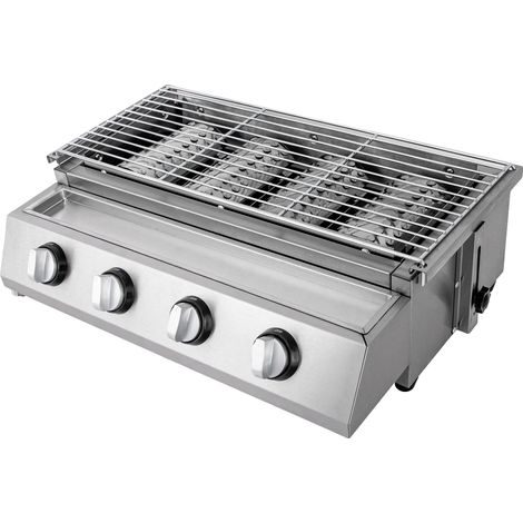 Gril à Barbecue, 4 Brûleurs, Portable Gaz LPG, argent (1/2)