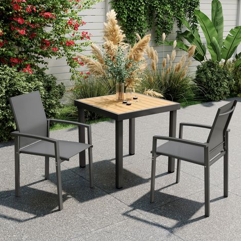 Juego de 2 Sillas de Jardín Exterior Apilables con Tela Transpirable Reposabrazos y Respaldo 56x58x89 cm Gris Oscuro (1/5)