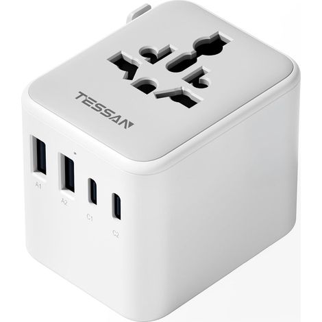 Adaptateur Prise Universelle avec 2 USB C et 2 USB A Chargeur Universel, Adaptateur Universel de Voyage France vers Anglaise UK Irlande USA Canada Australie Chine Japon Thaïlande (1/5)