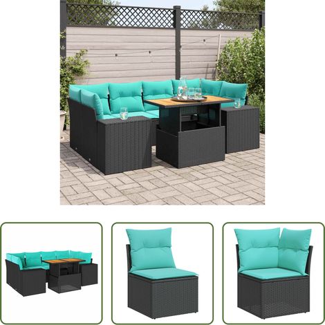 vidaXL Canapé avec accoudoirs - Salon de jardin 7 pcs avec coussins noir résine tressée (1/5)