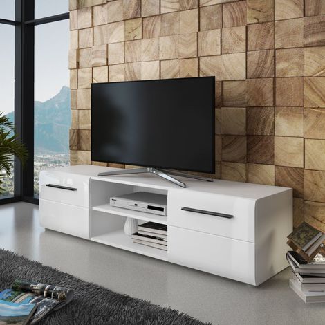 Mueble TV Loazzolo, 2 Puertas, 2 Compartimentos, Apertura Abatible, 160x40x40h cm Blanco (1/3)