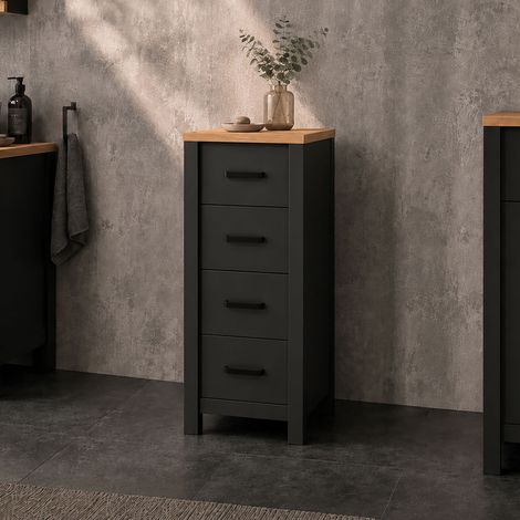 Meuble de rangement 4 tiroirs 42x40x94 cm anthracite et chêne (1/5)