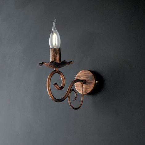Schwarze Eisenwandlampe mit Kupferdekor ein Licht 23x h17 cm