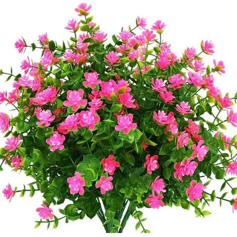 Künstliche Blumen für den Außenbereich, Grünpflanzen aus Kunstplastik für den Innen- und Außenbereich, Hängepflanzgefäße, Zuhause, Büro, Hochzeit, Bauernhaus-Dekor, 12 Stück, Rosa (1/5)