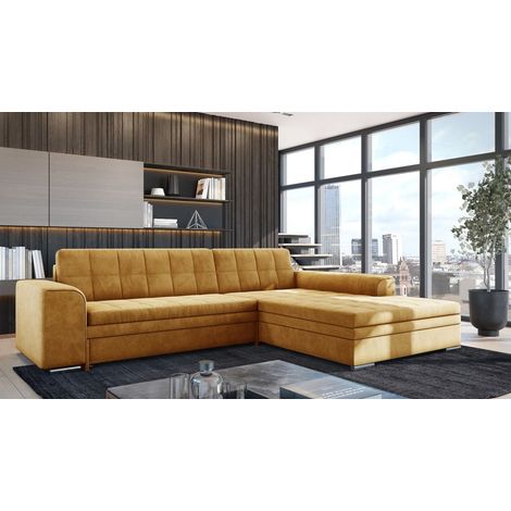 Ecksofa Schlafsofa Sofa LUSAKA in Stoff Fresh Gelb Ottomane Rechts