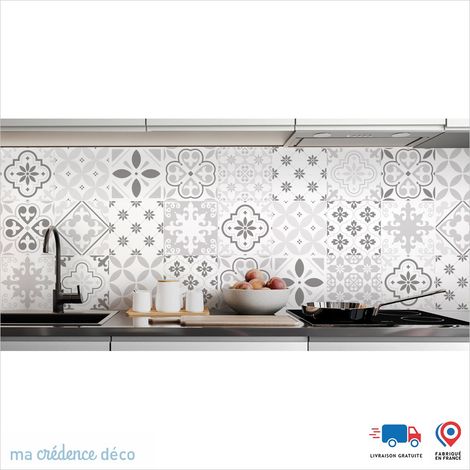 Crédence : Carreaux ciment classique 2 - Couleur Gris platine - Alu composite - 120 - 60 (1/3)